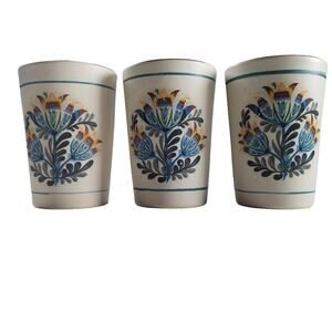 Vtg Gmundner Keramik Austria Hand Painted Tumblers Set 3 Folk Art Cups
